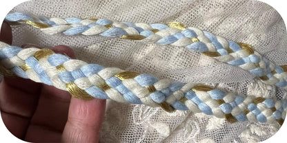 Galon Tressé Tricolore 15mm Bleu Blanc Doré - Cordon Décoratif Luxe Style Chanel