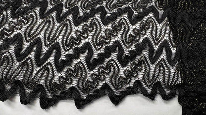 Dentelle Ajourée Stretch 150 cm Noir et Fil Doré