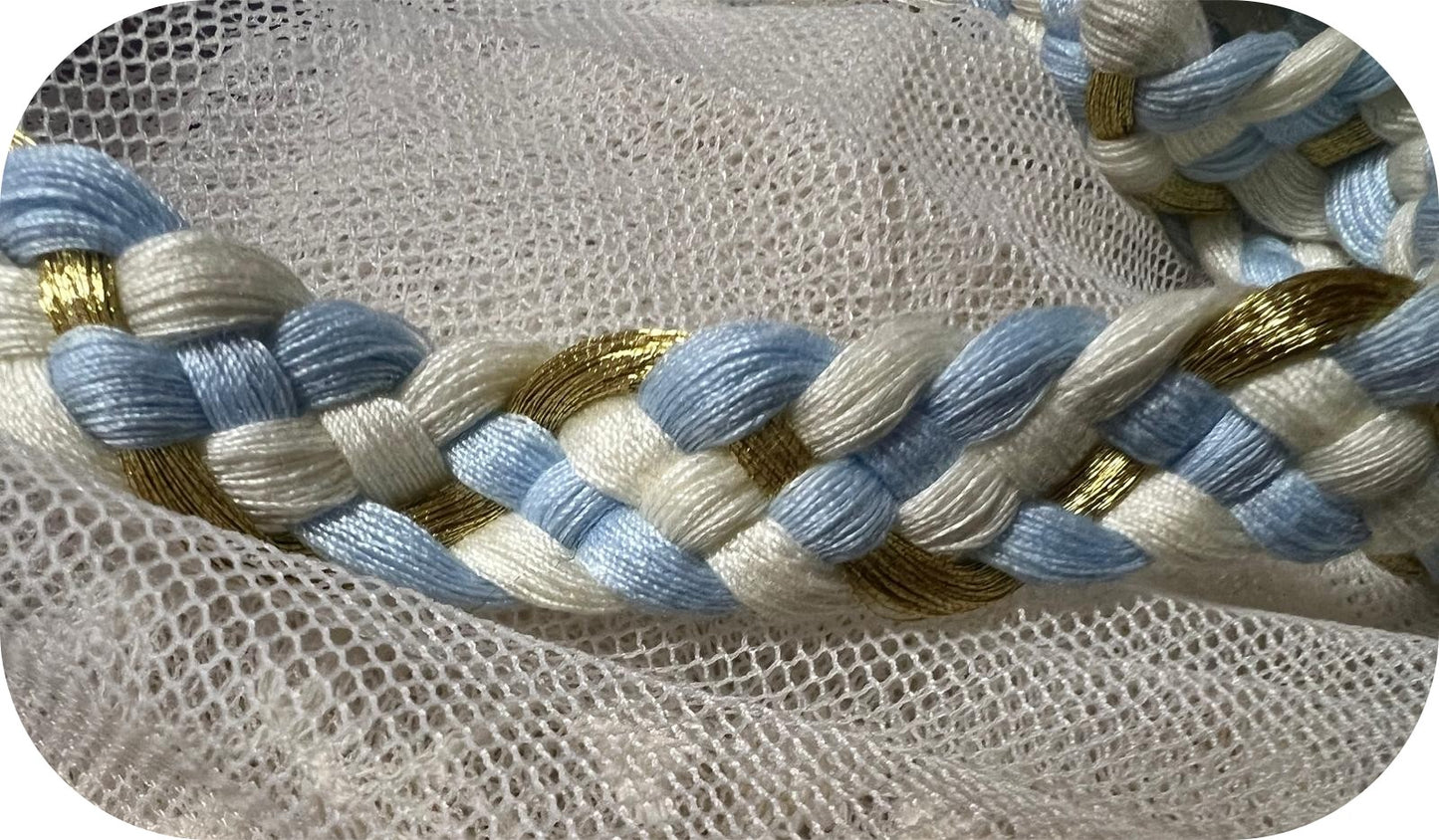 Galon Tressé Tricolore 15mm Bleu Blanc Doré - Cordon Décoratif Luxe Style Chanel