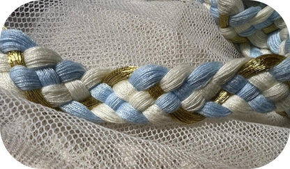 Galon Tressé Tricolore 15mm Bleu Blanc Doré - Cordon Décoratif Luxe Style Chanel