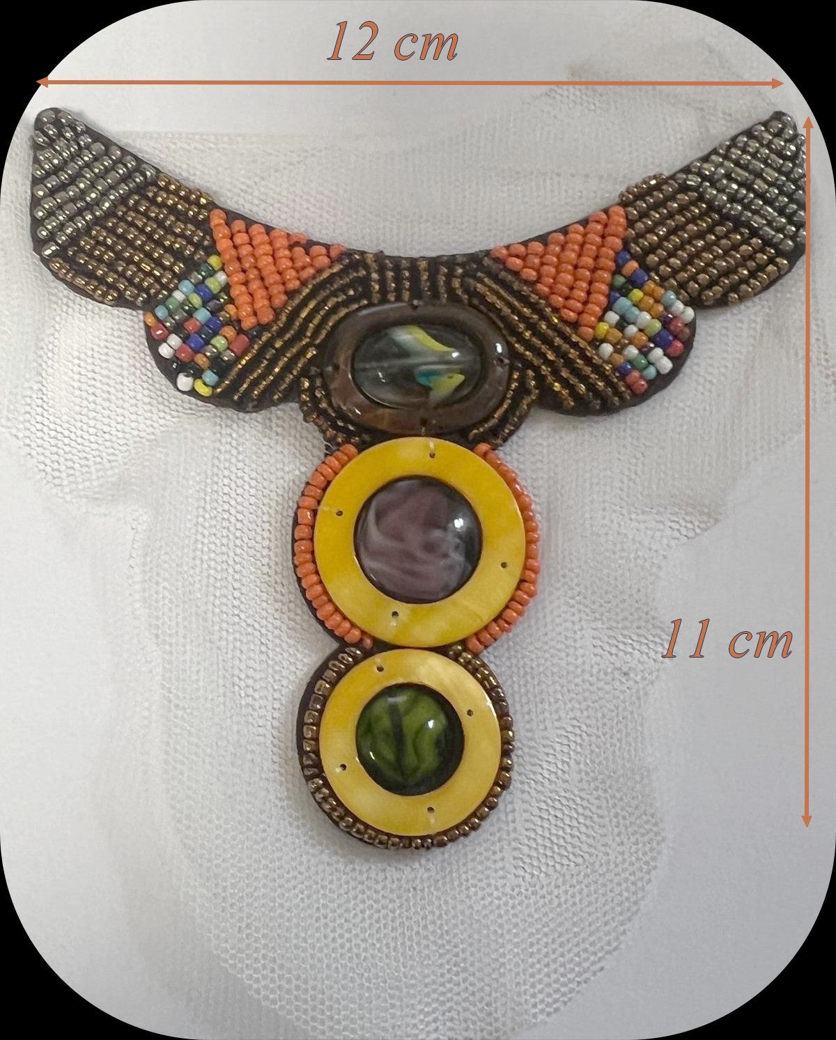 Patch Perles sur Résille Motif Ethnique - 11x12cm - Bronze Orange