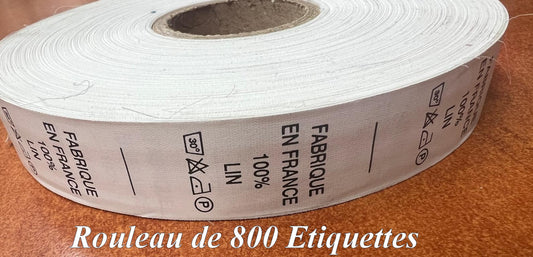 800 Etiquettes De Vêtements   100 % Lin x Par Rouleau de 800 Pièces A Coudre , Contexture " FABRIQUE EN FRANCE ".