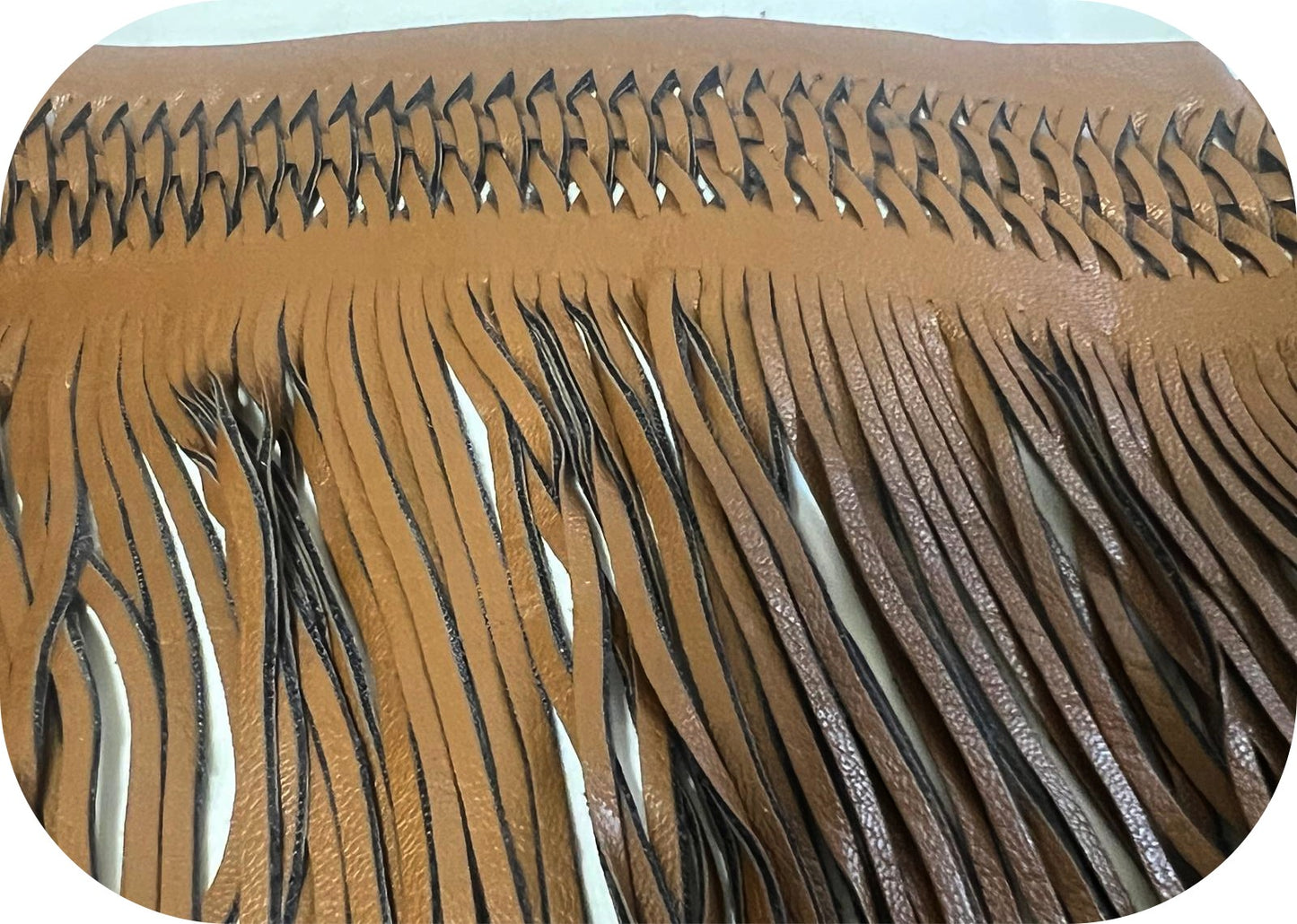 Frange Cuir Caramel Cognac 15cm - Galon Bohème Western au Mètre