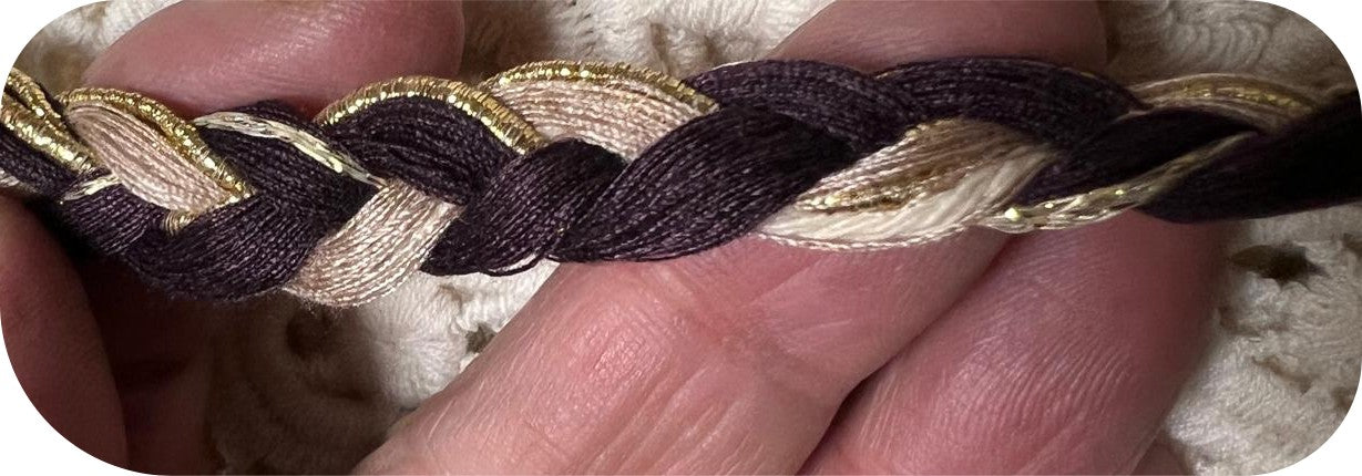 Galon Tressé Tricolore 10mm Marron Beige Doré - Cordon Décoratif Fin Style Chanel