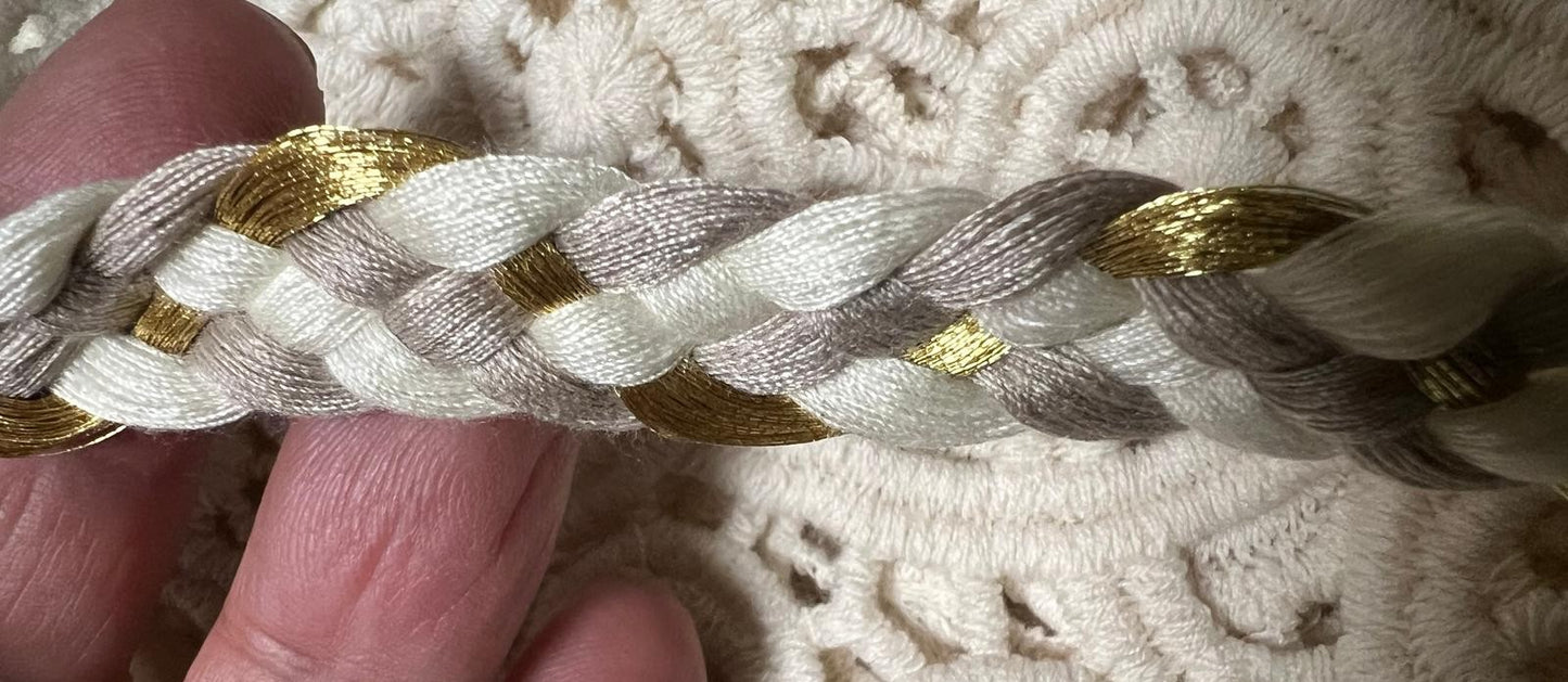 Galon Tressé Tricolore 15mm Beige Blanc Doré - Cordon Décoratif Luxe Style Chanel