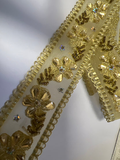 Galon strass et perle doré 35 mm