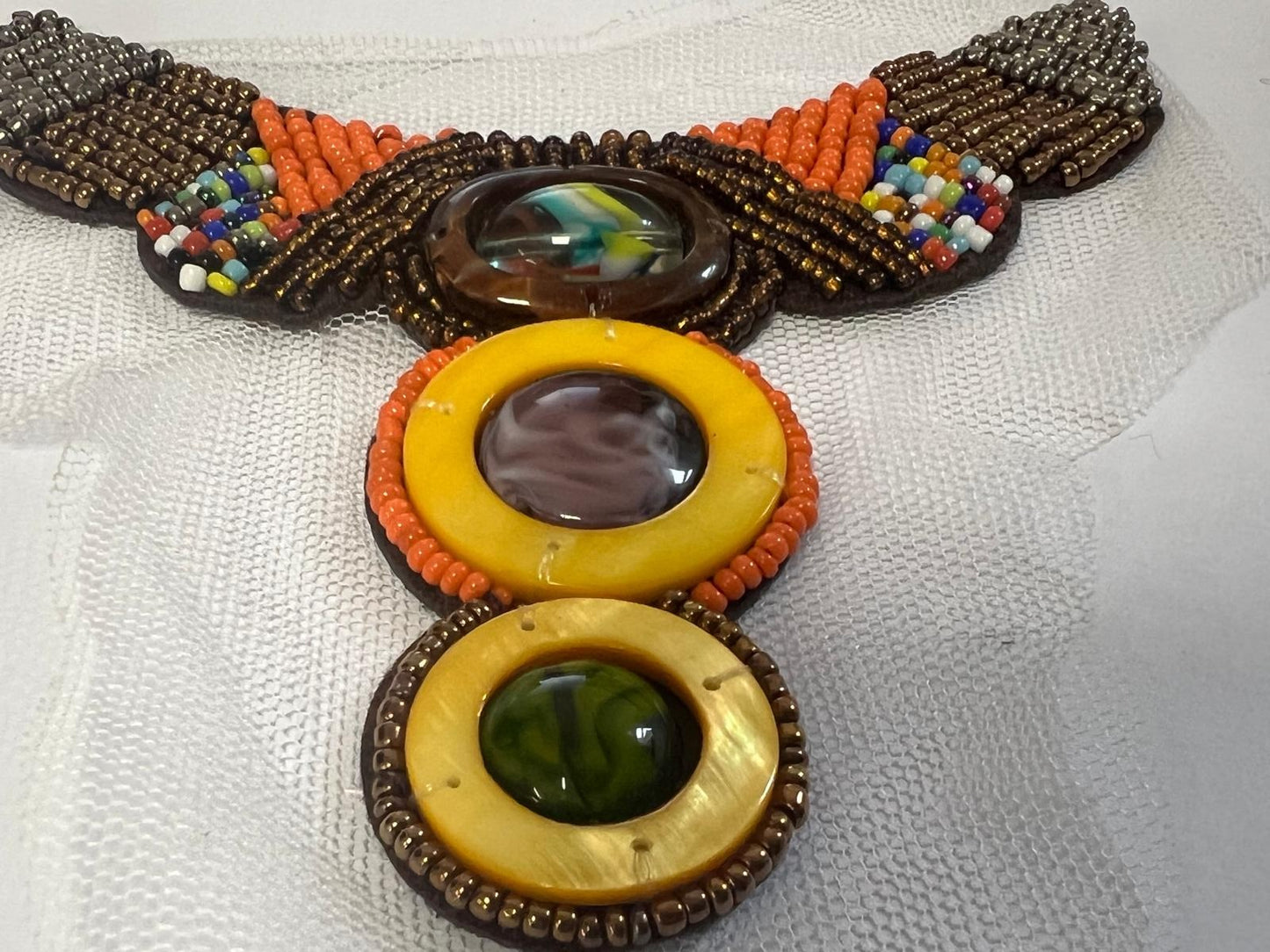 Patch Perles sur Résille Motif Ethnique - 11x12cm - Bronze Orange