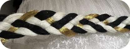 Galon Tressé Tricolore 15mm Noir Blanc Doré - Cordon Décoratif Luxe Style Chanel