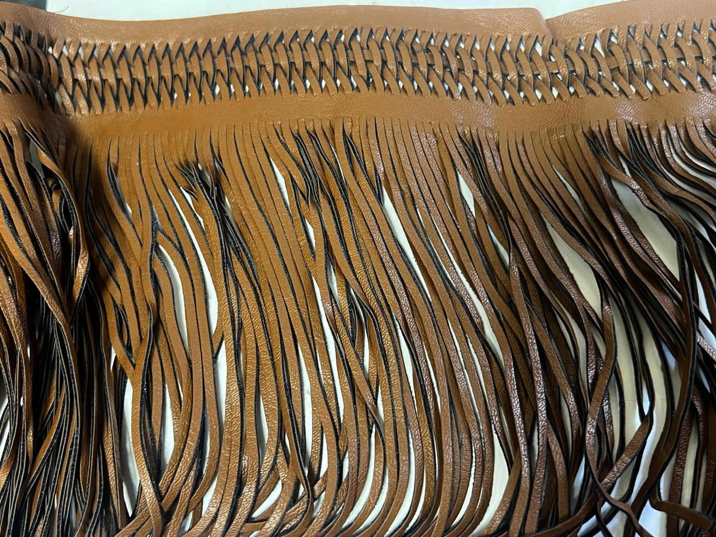 Frange Cuir Caramel Cognac 15cm - Galon Bohème Western au Mètre