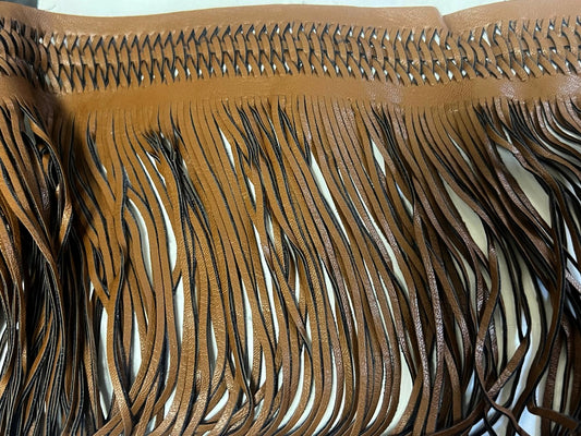 Frange Cuir Caramel Cognac 15cm - Galon Bohème Western au Mètre