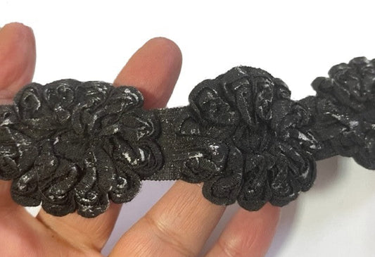 Flower braid by the meter with silver highlights - Syage braid