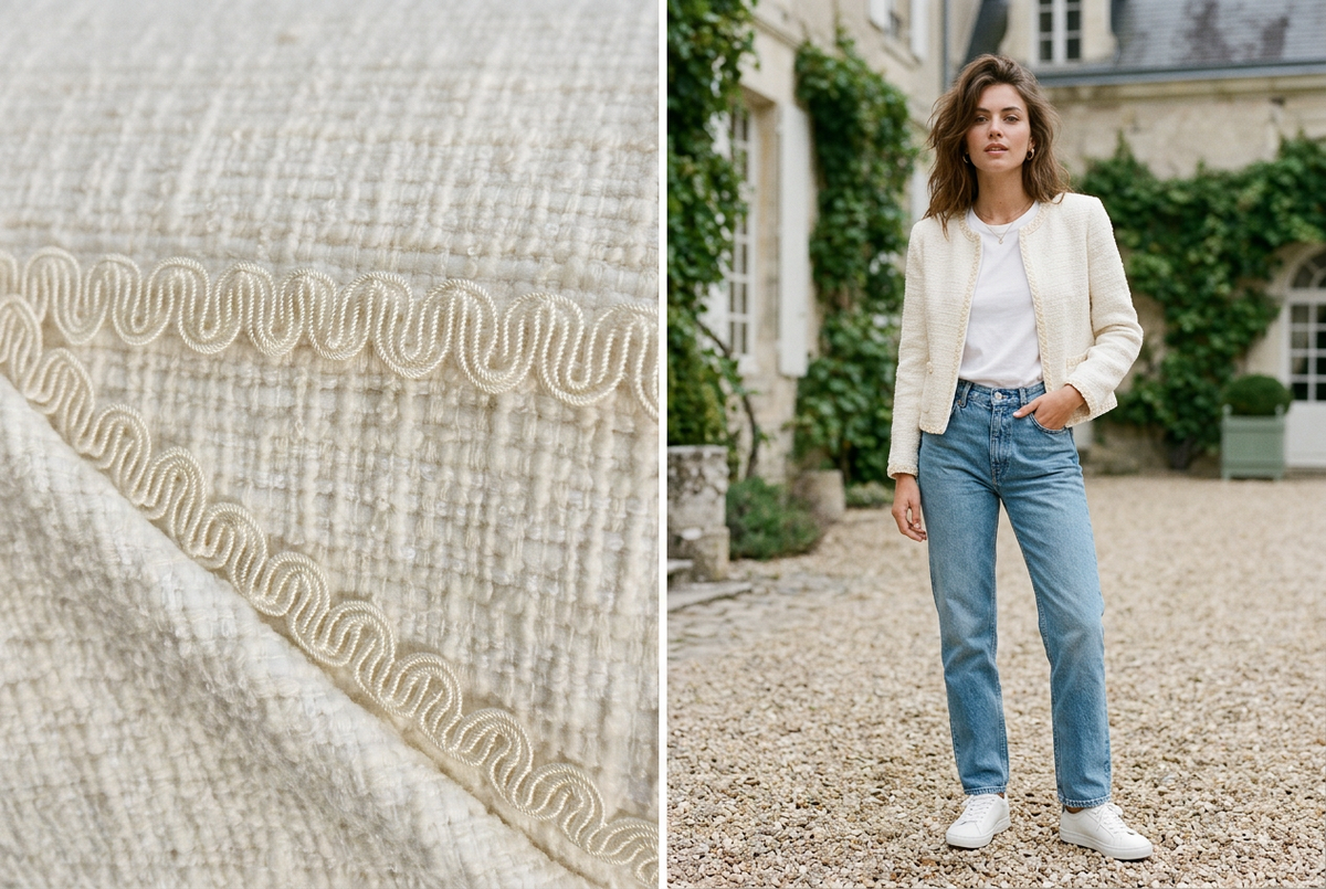 Galon style Chanel écru au mètre, style couture pour tweed et accessoires