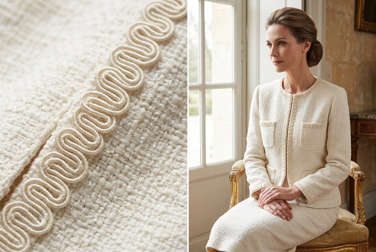 Galon style Chanel écru au mètre, style couture pour tweed et accessoires