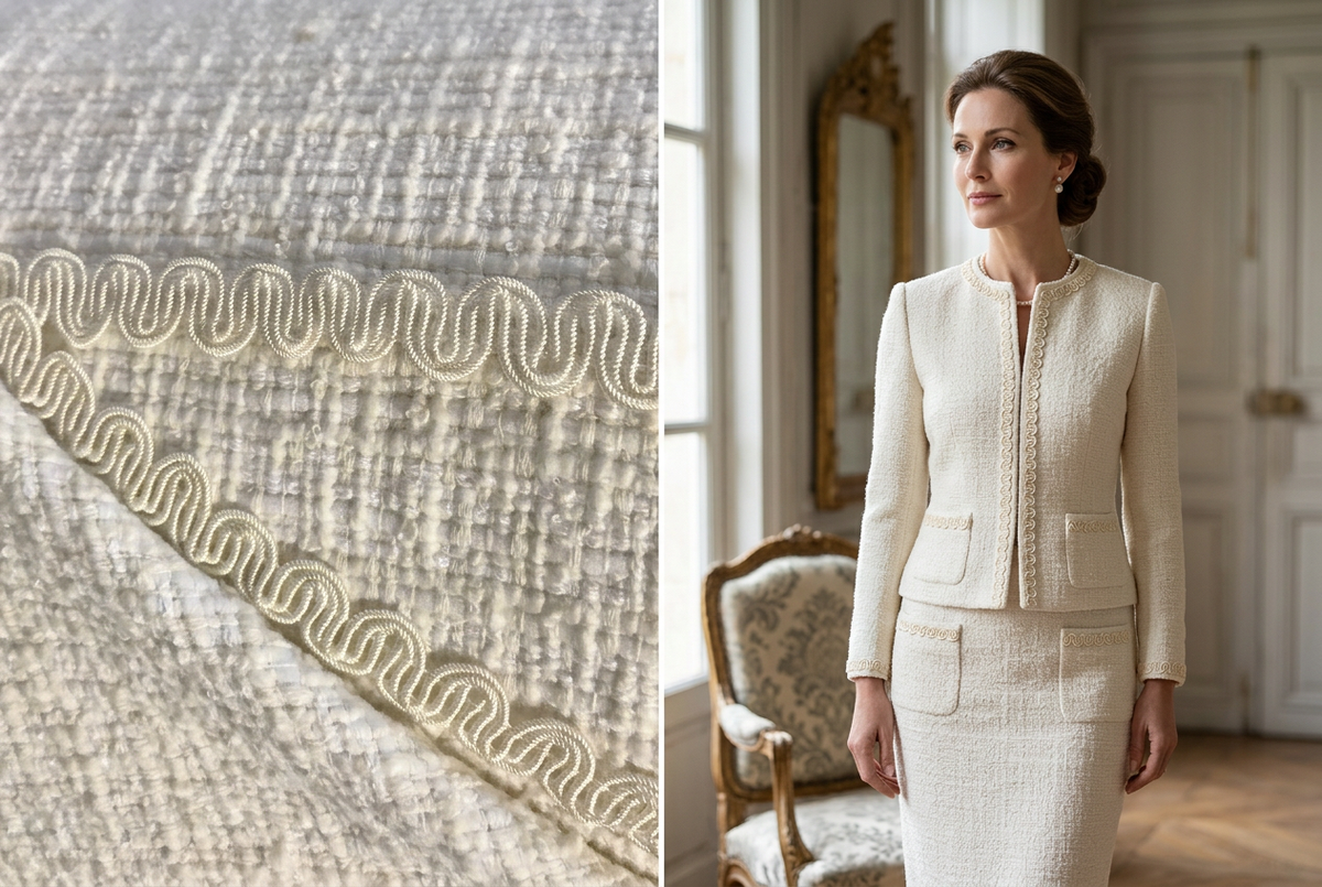 Galon style Chanel écru au mètre, style couture pour tweed et accessoires