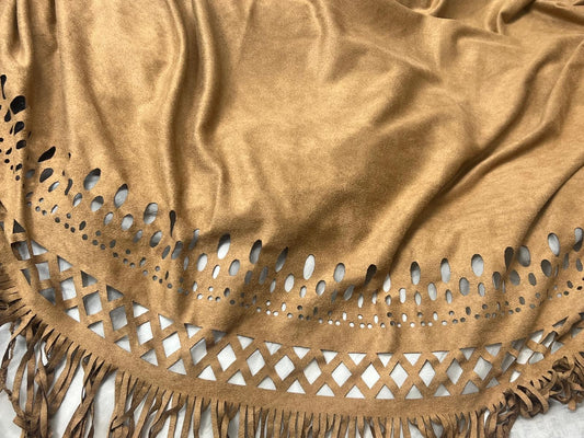 Suédine Ajourée Marron Tabac 140 cm - Tissu Franges Luxe