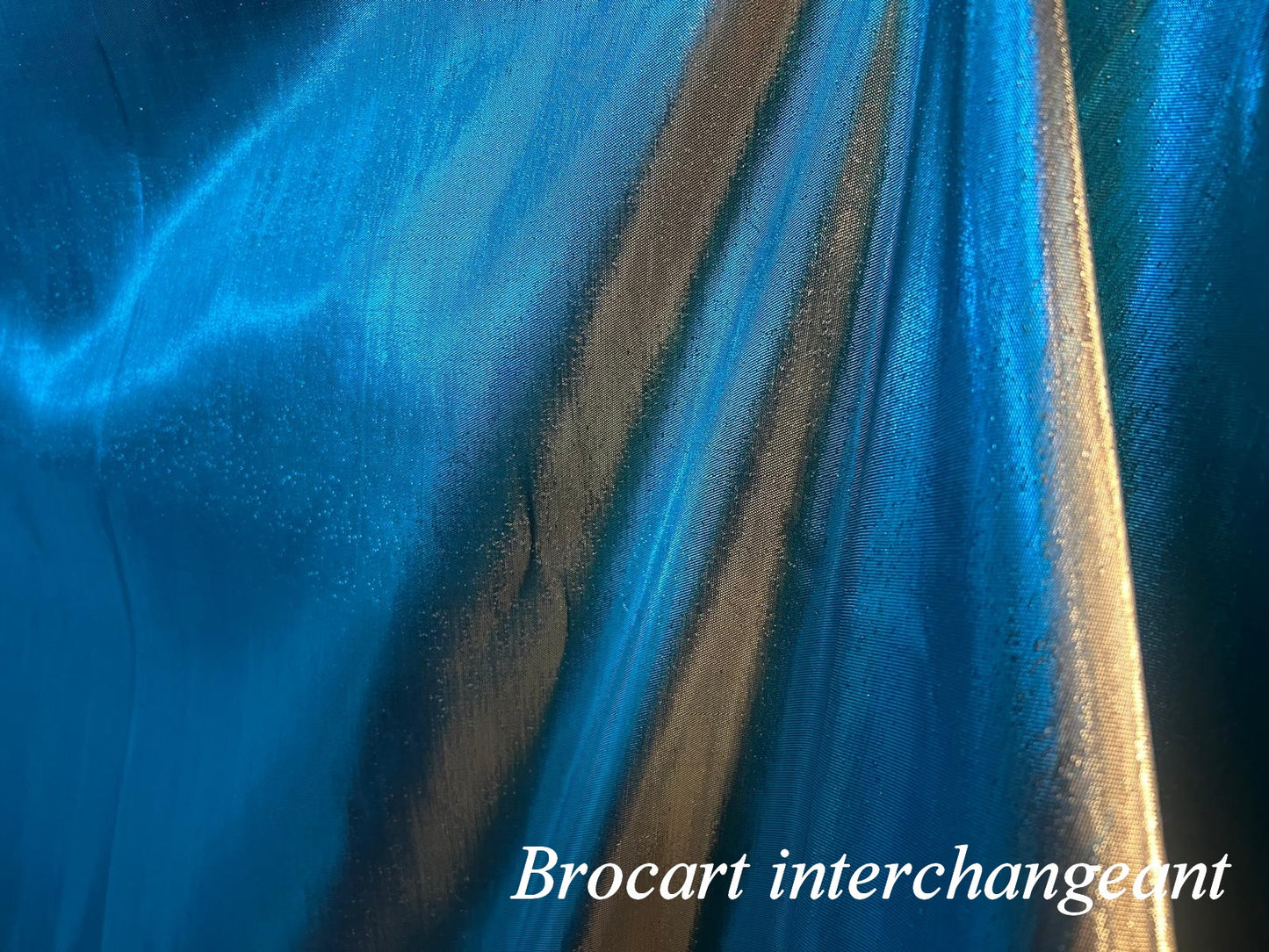 Brocart Interchangeant Bleu Turquoise et Or 150cm - Tissu Haute Couture Premium