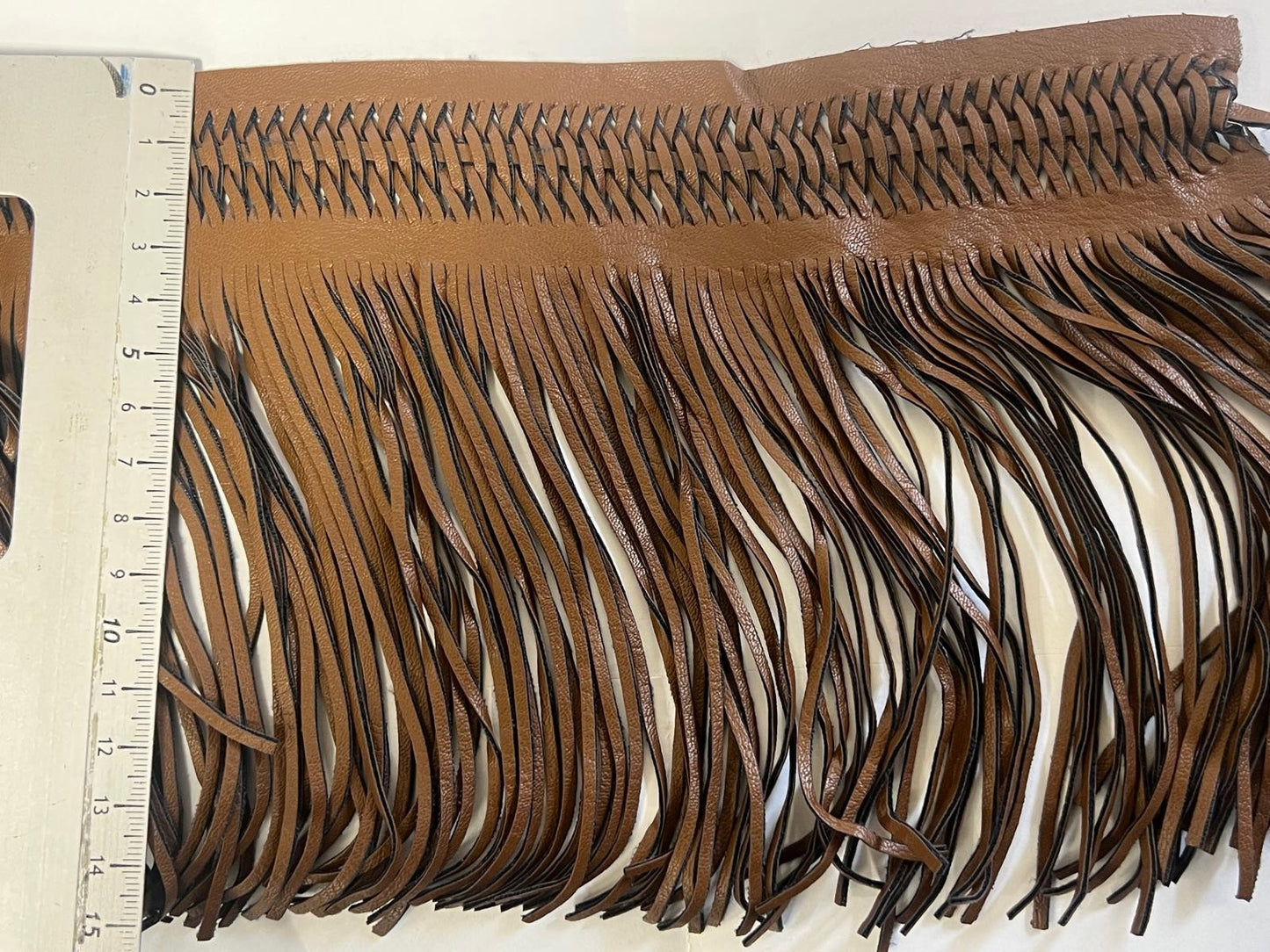 Frange Cuir Caramel Cognac 15cm - Galon Bohème Western au Mètre