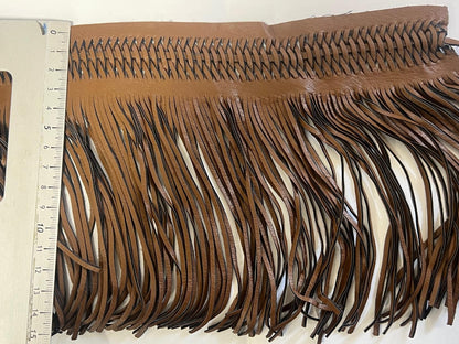 Frange Cuir Caramel Cognac 15cm - Galon Bohème Western au Mètre