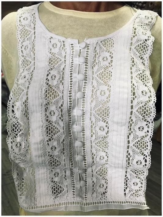 Applique Encolure Blanc A Coudre En Dentelle Macramé En  Forme De Gilet Boutonné.
