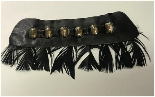Applique Motif Patch  Noir A Coudre  En Cuir et Strass Orné De Plume