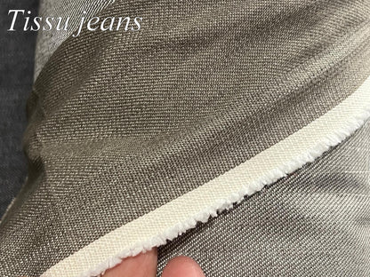 Tissu Jean Beige 150 cm au Mètre - Denim Premium Couture