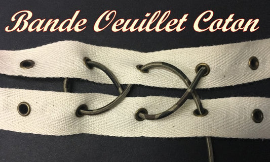 Bande A Oeuillet Au Mètre Sur Sergé Coton Ecru A Coudre Pour Agrafage et Serrage