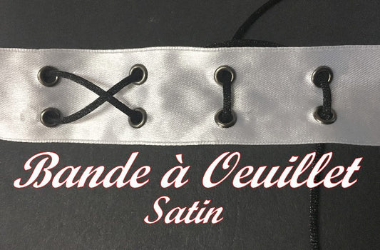 Bande à Oeuillet Sur Satin Blanc Au Mètre   En 3 Cm A Coudre Pour Agrafage et Serrage