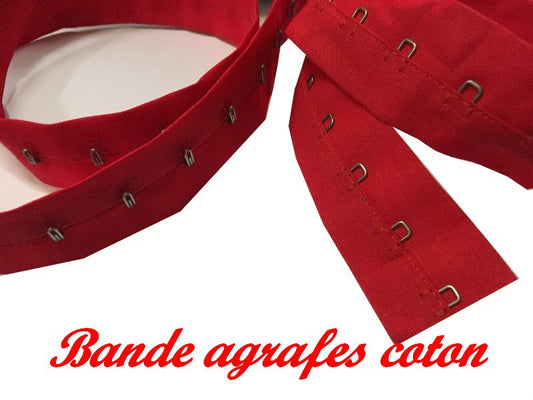 Bande Agrafes Au Mètre Rouge En Tissu A Coudre, Pour Agrafages corsets, Lingerie Et Loisirs créatifs.