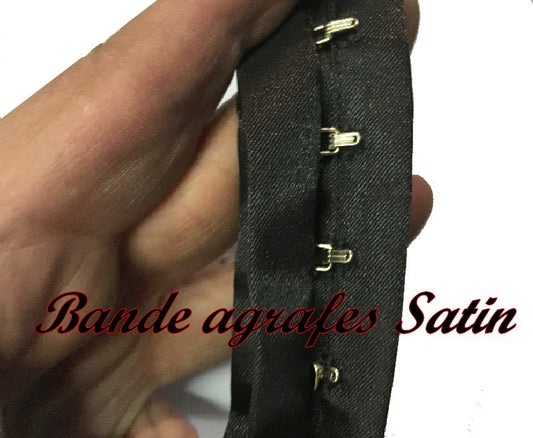 Bande Agrafes Satin Noir Au Mètre  En Tissu A Coudre, Pour Agrafages corsets, Lingerie Et Loisirs créatifs.