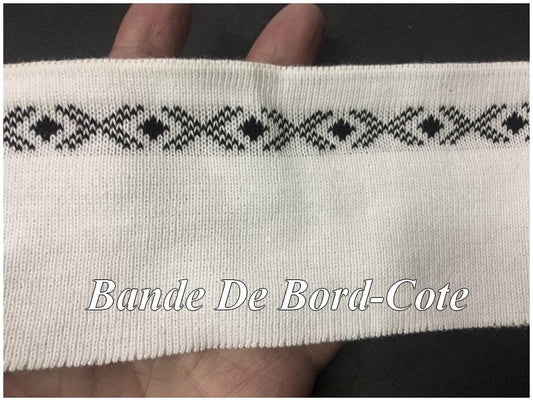 Bande De Bord-Cote Blanc En Tissu Jersey  Imprimé Noir Elastique Pour Poignée Manche et Bas de Blousons
