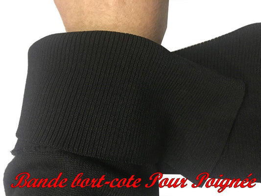 Bande De Bord-Cote En Tissu Jersey  Noir Elastique Pour Poignée Manche et Bas de Blousons