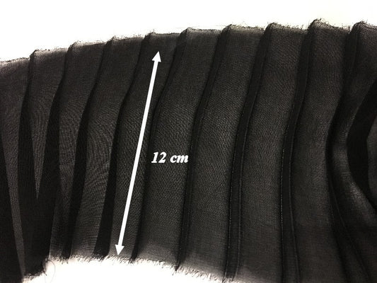 Bande De Tissu Plissé En mousseline noir  Au mètre  De 12 Cm De Largeur A Coudre, Pour Décoration et Customisation.