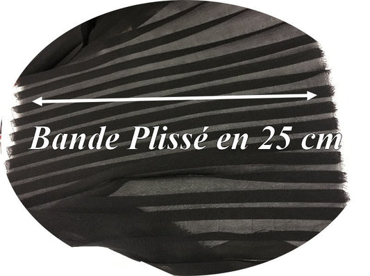 Bande De Tissu Plissé En mousseline noir  Au mètre  De 25 Cm De Largeur A Coudre, Pour Décoration et Customisation.