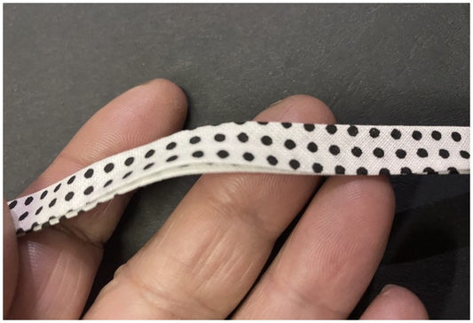Biais  Coton Replié Blanc Imprimé Pois Noir Pour Loisirs Créatifs