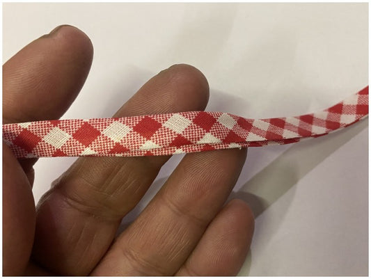 Biais  Coton Replié Imprimé Vichy Rouge Pour Loisirs Créatifs