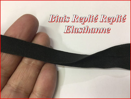 Biais Elastique replié En 2  Cm Noir Ruban Lycra  Pour Lingerie, et Customisations.