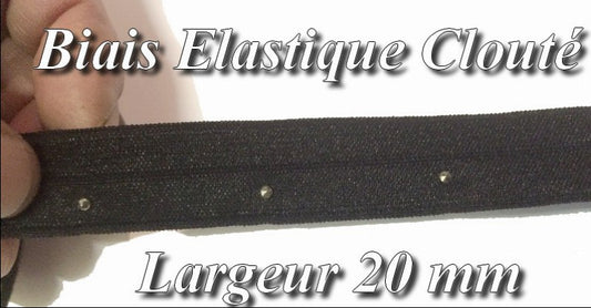 Biais Lycra Elastique En 2 Cm Noir Clouté Argent  Pour Lingerie, et Customisations.