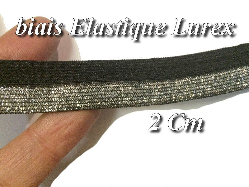 Biais Lycra Elastique En 2 Cm Noir Lurex Argent  Pour Lingerie, et Customisations.