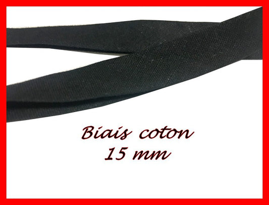 Biais Replié Coton  Noir en 15 mm , A  Coudre, Pour Vetements Et  Loisirs Créatifs.
