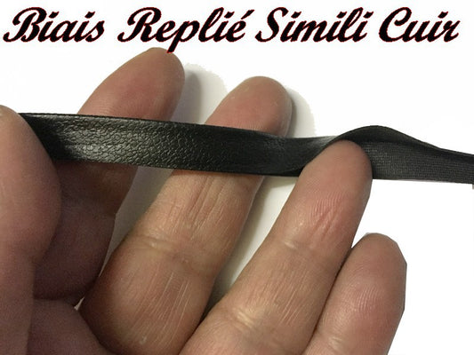 Biais Replié En Simili Cuir Mat Noir, Ruban aspect Cuir Au Mètre En 10 mm Couture.