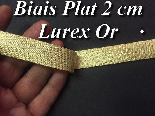 Biais Replié Plat En 2 Cm lurex Doré Or , A  Coudre,  pour Loisirs Créatifs.