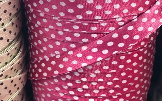Biais Satin Fuschia A Petit Pois Noir Pour La Couture