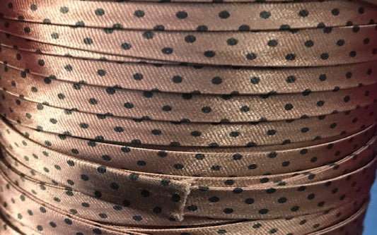 Biais Satin Marron A Petit Pois Noir Pour La Couture