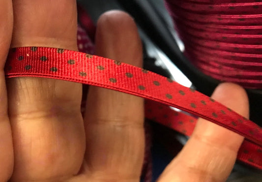 Biais Satin Rouge A Petit Pois Noir Pour La Couture