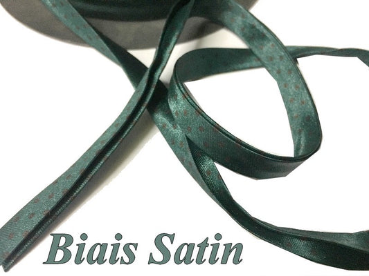 Biais  Satin Vert A Petit Pois Noir Pour La Couture