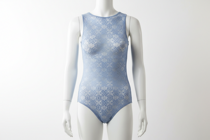 Dentelle Stretch Bleu Ciel 145 cm - Motif Floral Géométrique