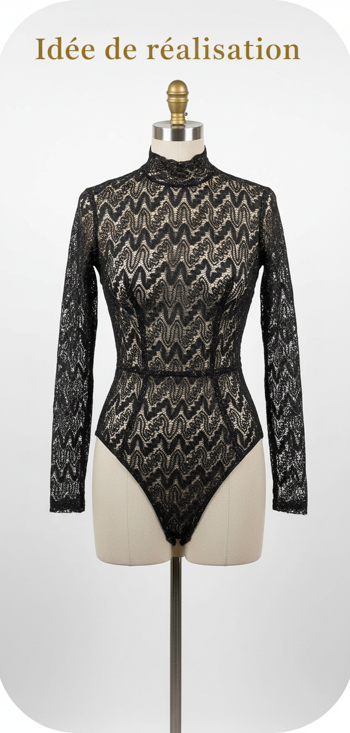 Dentelle Ajourée Stretch 150 cm Noir et Fil Doré