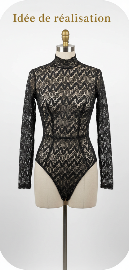 Dentelle Ajourée Stretch 150 cm Noir et Fil Doré