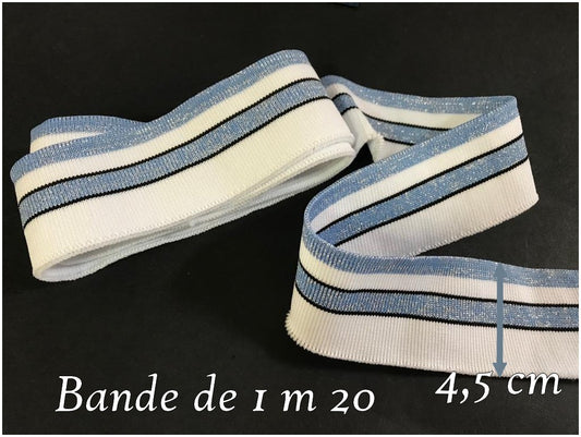 bord-côte blanc et Bleu ciel argenté en tissu jersey : Une touche de style pour vos poignées de manche et bas de blousons"