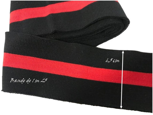 Bord-Cote En Bande de Tissu Maille Noir et Rouge à coudre Pour Poignée Manche et cols